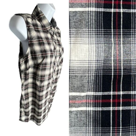 Harley Davidson Women's HDMC Sleeveless Plaid Button Down Shirt Black Medium NWT - Picture 2 of 11